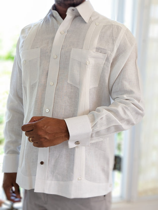 Classic Guayabera Caribeña (White Linen)